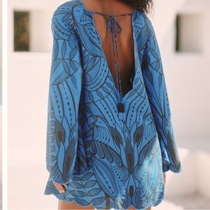 NWT Farm Rio x Anthropologie scalloped hem Tie-Back Mini Dress small